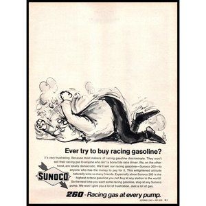 1969 Sunoco 260 Racing Gas Vintage Print Ad Temper Tantrum Drawing Wall Art